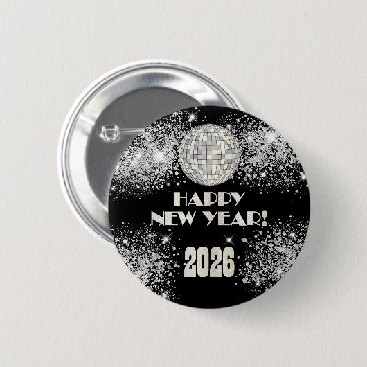 2026 Black Silver Glitter New Year's Eve Party  Button (Vorne & Hinten)