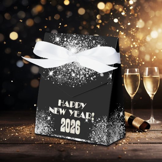 2026 Black Silver Glitter New Year's Eve Party  Geschenkschachtel