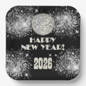 2026 Black Silver Glitter New Year's Eve Party Pappteller (Vorderseite)