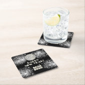 2026 Black Silver Glitter New Year's Eve Party Rechteckiger Pappuntersetzer (Vor Ort)