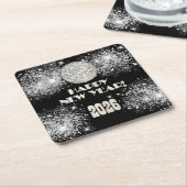 2026 Black Silver Glitter New Year's Eve Party  Rechteckiger Pappuntersetzer (angewinkelt)