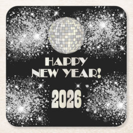 2026 Black Silver Glitter New Year's Eve Party  Rechteckiger Pappuntersetzer