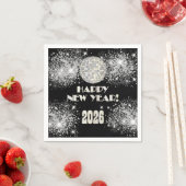2026 Black Silver Glitter New Year's Eve Party  Serviette (Beispiel)