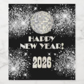 2026 Black Silver Glitter New Year's Eve Party  Weinetikett (Einzelnes Label)