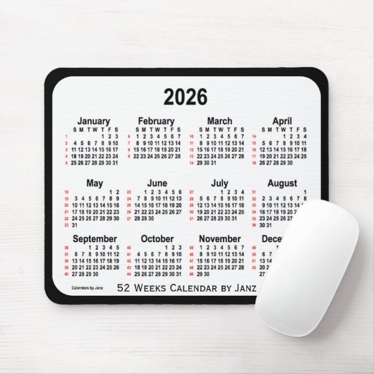 2026 Black Two Tone 52 Weeks Calendar von Janz Mousepad (Mit Mouse)
