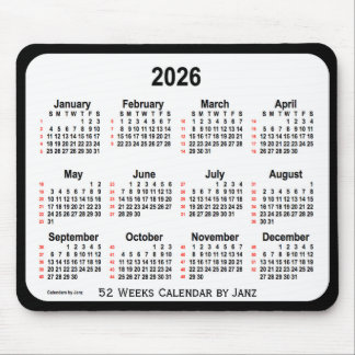 2026 Black Two Tone 52 Weeks Calendar von Janz Mousepad