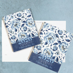 2026 Blaue Aquarell-Blumen - Ein Neuanfang Planer