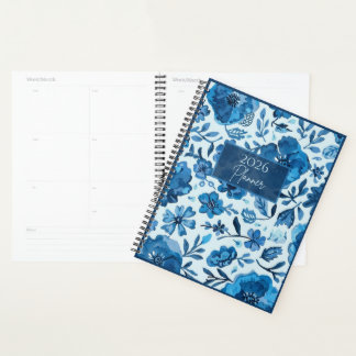 2026 Blaue Blumige Planerin | Elegant | Botanisch  Planer