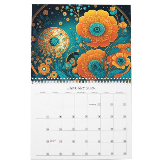 2026 Blume Magic 2 Stilisierte Blume Art Kalender (Jan 2026)