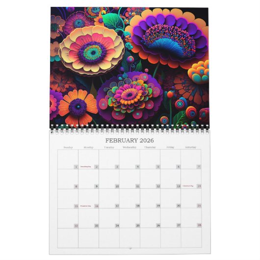 2026 Blume Magic Stylisierte Blume Art Kalender (Feb 2026)