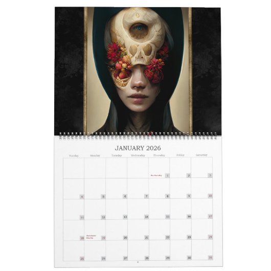 2026 Blume und Knochen-Surreal Gotische Horror Kun Kalender (Jan 2026)