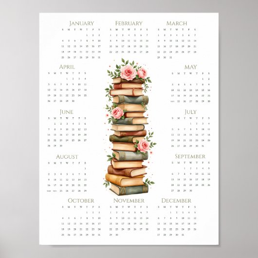 2026 Blumen-Buchliebhaber-Kalender 1-seitiger Wand Poster (Vorne)