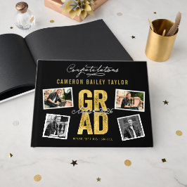 2026 Bold Gold GRAD 4 Multi Photo Graduation Party Gästebuch