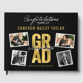 2026 Bold Gold GRAD 4 Multi Photo Graduation Party Gästebuch (Vorderseite)
