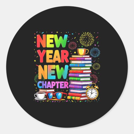 2026 Bookworm Funny Happy New Year Chapter Book Lo Runder Aufkleber (Vorderseite)