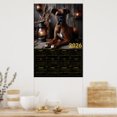 2026 Boxer Dog Calendar – Rustic Cabin Portrait Poster (Küche)