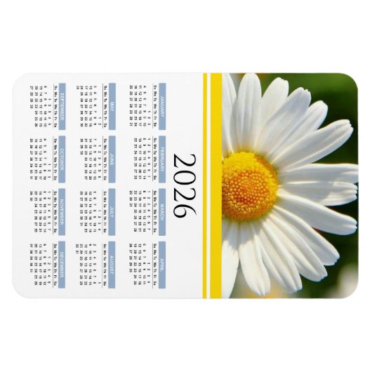 2026 Bright Shasta Daisy Floral Calendar Magnet (Horizontal)