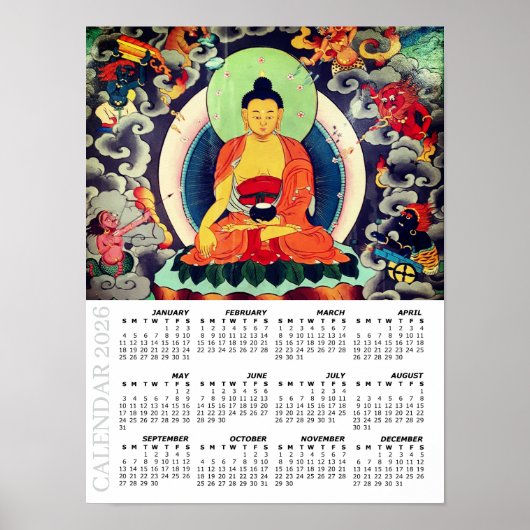 2026 Buddha-Kalender, Shakyamuni-Malerei, Nepal Poster (Vorne)