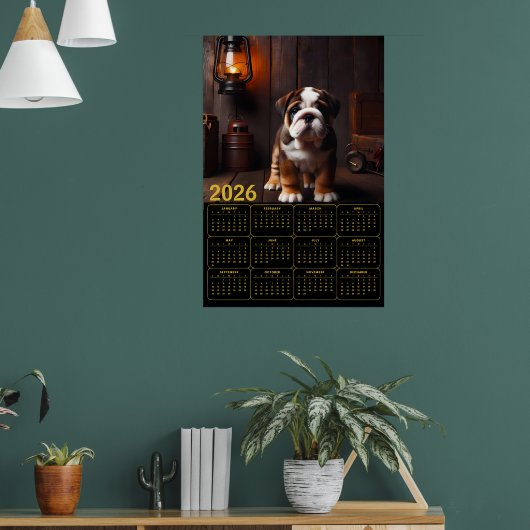 2026 Bulldog Puppy with Lantern Calendar Poster (Wohnzimmer 1)