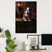 2026 Bulldog Puppy with Lantern Calendar Poster (Heimbüro)