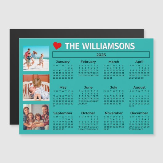 2026 Bunter Kalender Foto Collage Magnet (Vorne/Hinten)