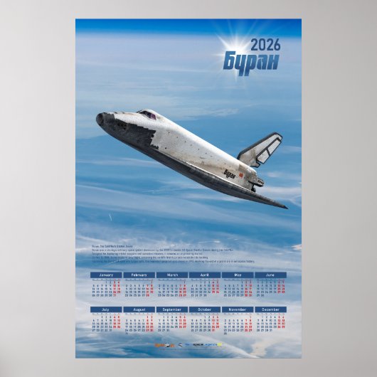 2026 Buran Soviet Shuttle Poster Calendar (Vorne)
