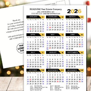 2026 Business Calendar mit US Holidays Gold Black Feiertagspostkarte