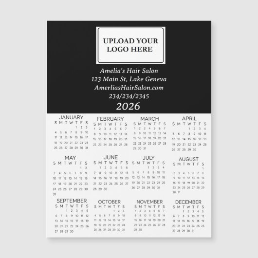 2026 Business Logo Mini Calendar Magnetkarte (Vorderseite)