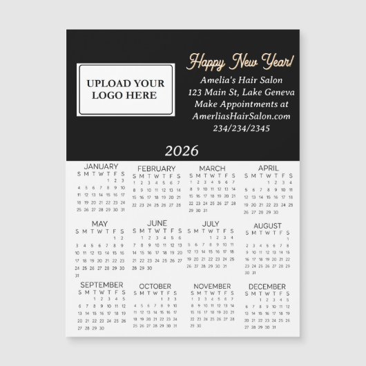 2026 Business Logo Mini Calendar Magnetkarte (Vorderseite)