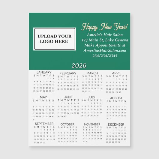 2026 Business Logo Mini Calendar Magnetkarte (Vorderseite)