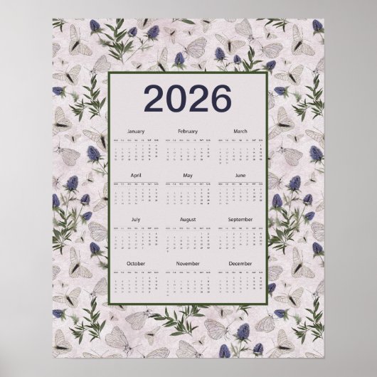 2026 Butterflies Thistle Wall Calendar Poster (Vorne)