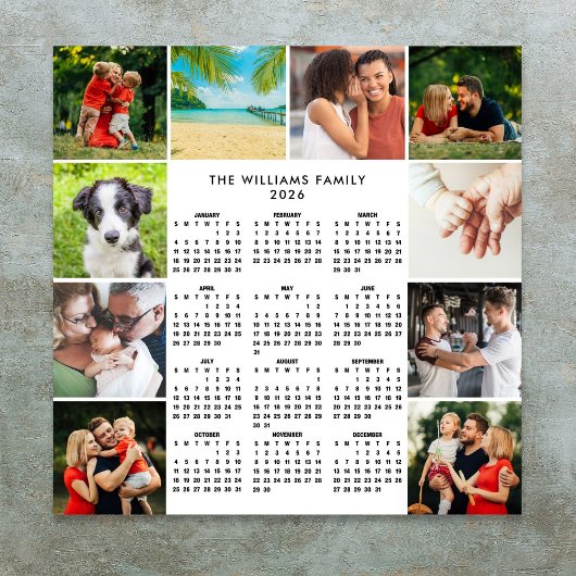 2026 Calendar 10 Photo Collage Family Poster