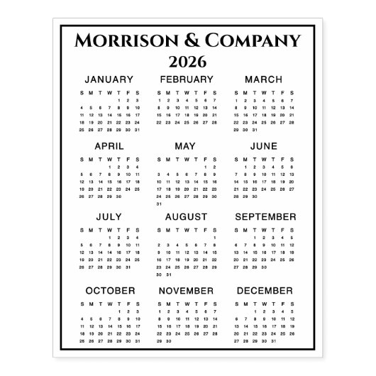 2026 Calendar #3 Four Rows, Three Columns, Name Gummistempel (Prägung)