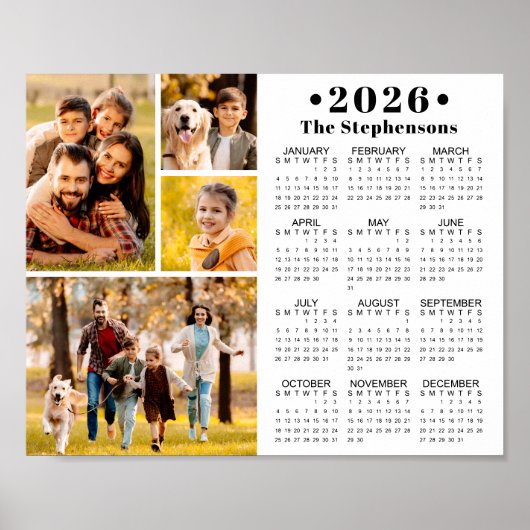 2026 Calendar 4 Photo Collage Personalized Poster (Vorne)