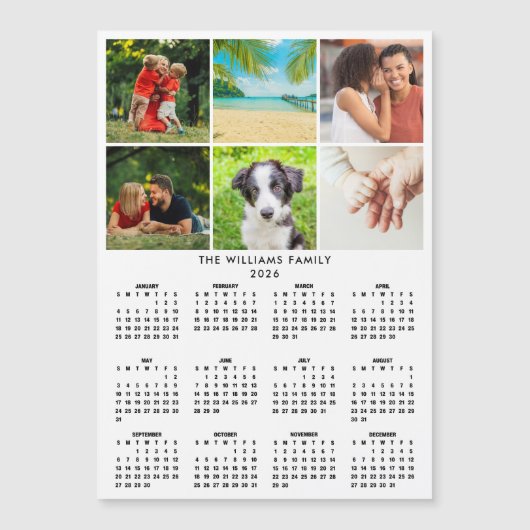 2026 Calendar 6 Photo Collage Modern Magnet (Vorderseite)