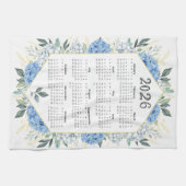 2026 Calendar Aquarell Blauer Botanischer Garten Geschirrtuch (Horizontal)