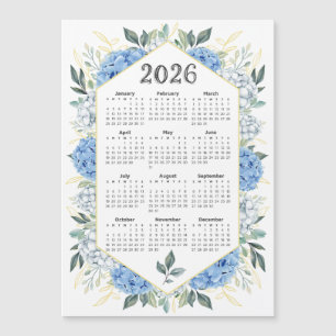 2026 Calendar Aquarell Blauer Botanischer Garten Magnetkarte