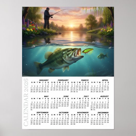 2026 Calendar, Bass Fishing, Spring River / Fish Poster (Vorne)