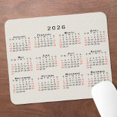 2026 Calendar Beige Faux Canvas Texture Mousepad