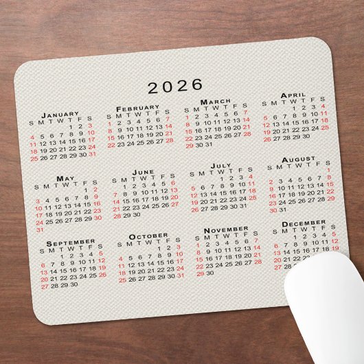2026 Calendar Beige Faux Canvas Texture Mousepad