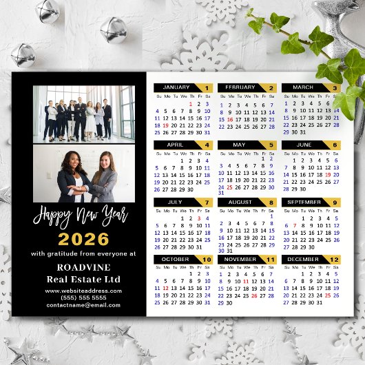 2026 Calendar Black Gold Business 2 Foto Magnetic Magnetkarte
