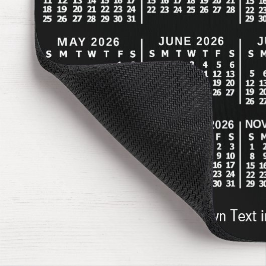 2026 Calendar Black Personalized Photo Name Bold Mousepad (Ecke)
