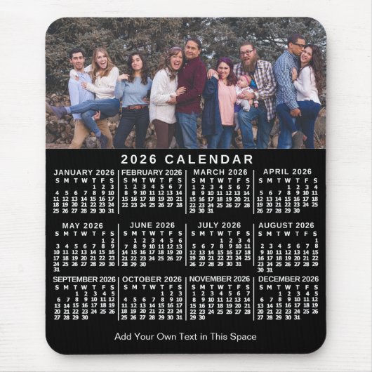 2026 Calendar Black Personalized Photo Name Bold Mousepad (Vorne)