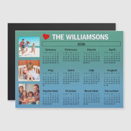 2026 Calendar Blue Green Photo Collage Magnet