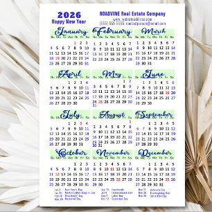 2026 Calendar Blue Script einfach Business Magneti Magnetkarte