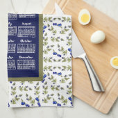 2026 Calendar Blueberries On Stem Vine Leaves Navy Geschirrtuch (Viertel Falte)