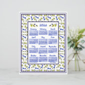 2026 Calendar Blueberries Stem Leaves Fabric Font (Stehend Vorderseite)