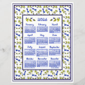 2026 Calendar Blueberries Stem Leaves Fabric Font (Vorderseite)