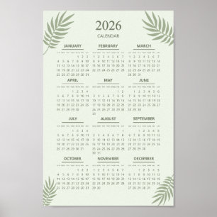 2026 Calendar Boho Blumenästhesie Grün Poster