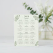 2026 Calendar Boho Blumenästhesie Grün Postkarte (Stehend Vorderseite)